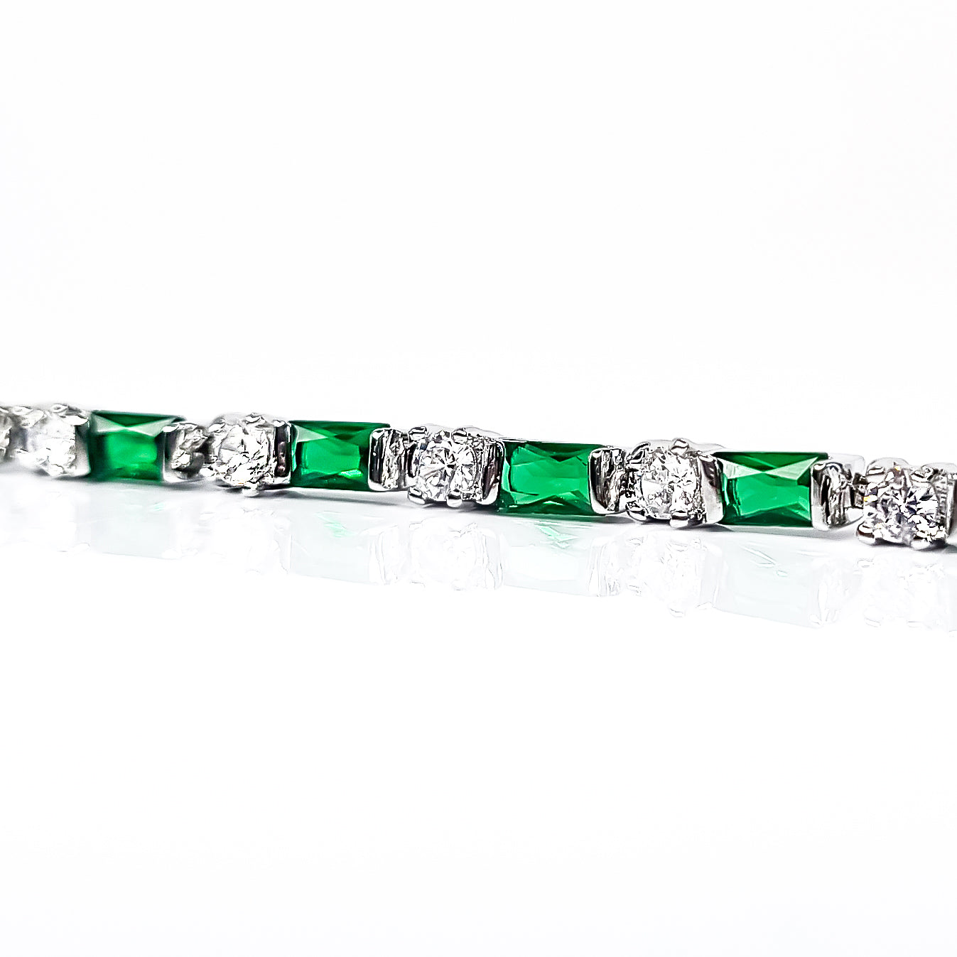 Emerald Brilliant & Baguette Cut Tennis Bracelet