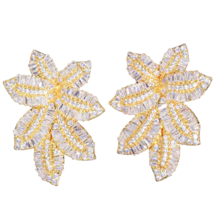 Gold Baguette leaf earrings