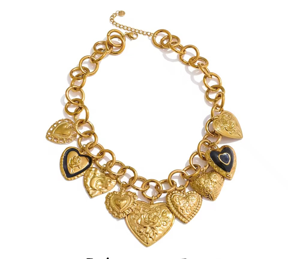 Antique style multi charm necklace