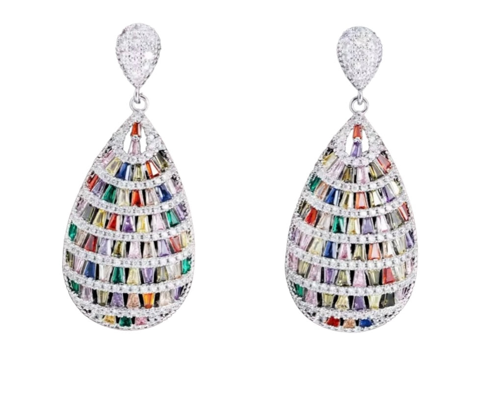 Silver bejewelled baguette earrings