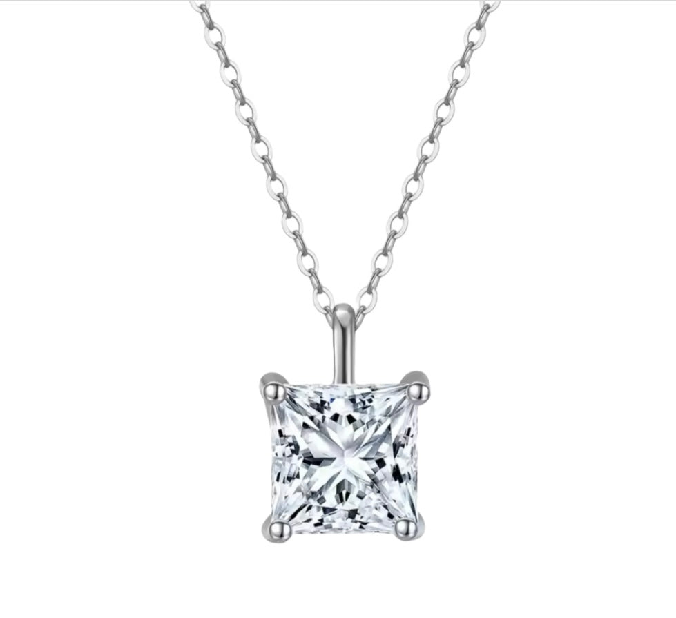 Silver princess cut pendant