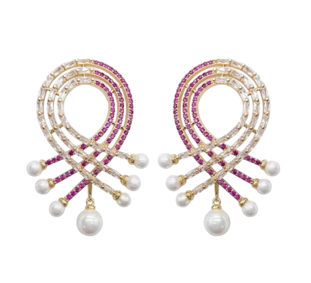 Pink & Pearl Drop Earrings