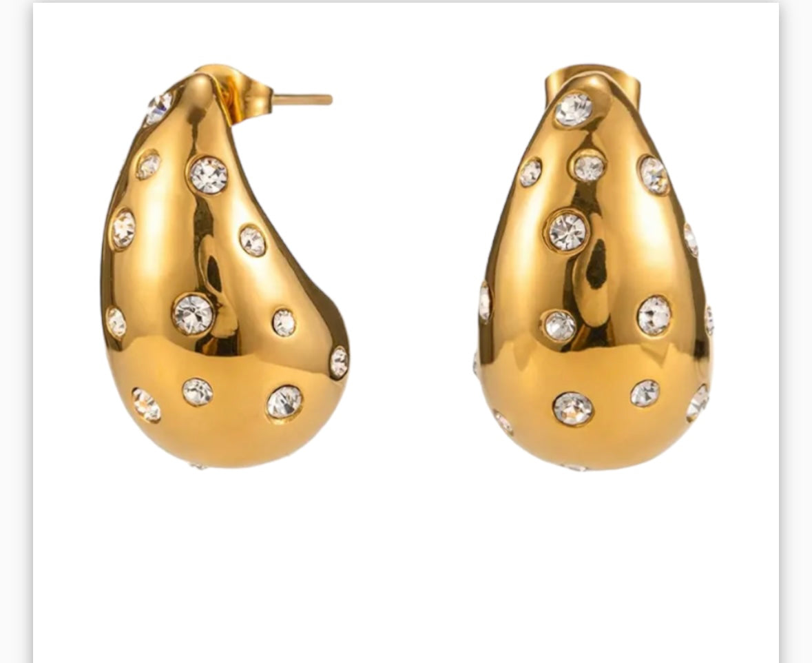 Gold crystal dome earrings
