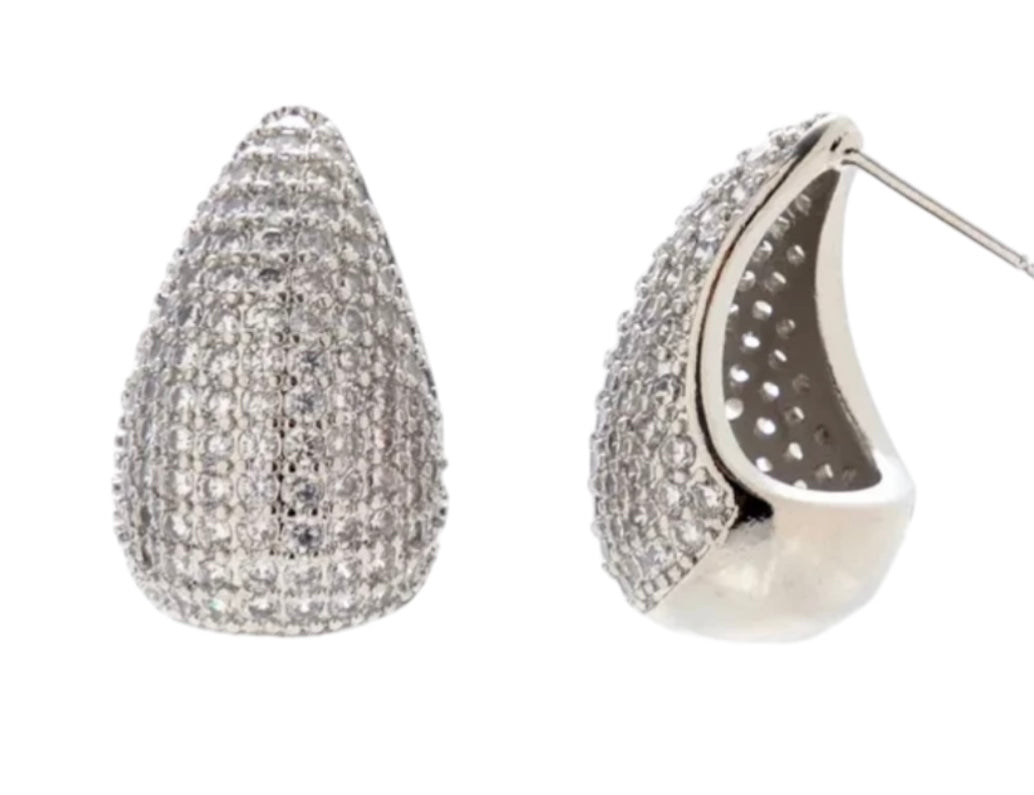 Silver Micro Stone Dome Earrings