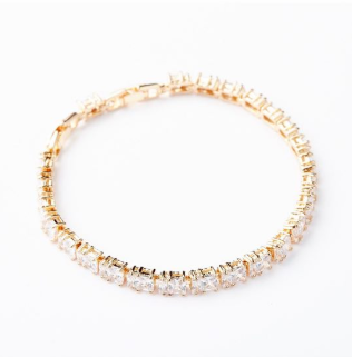 Gold Princess Cut Tennis Bracelet